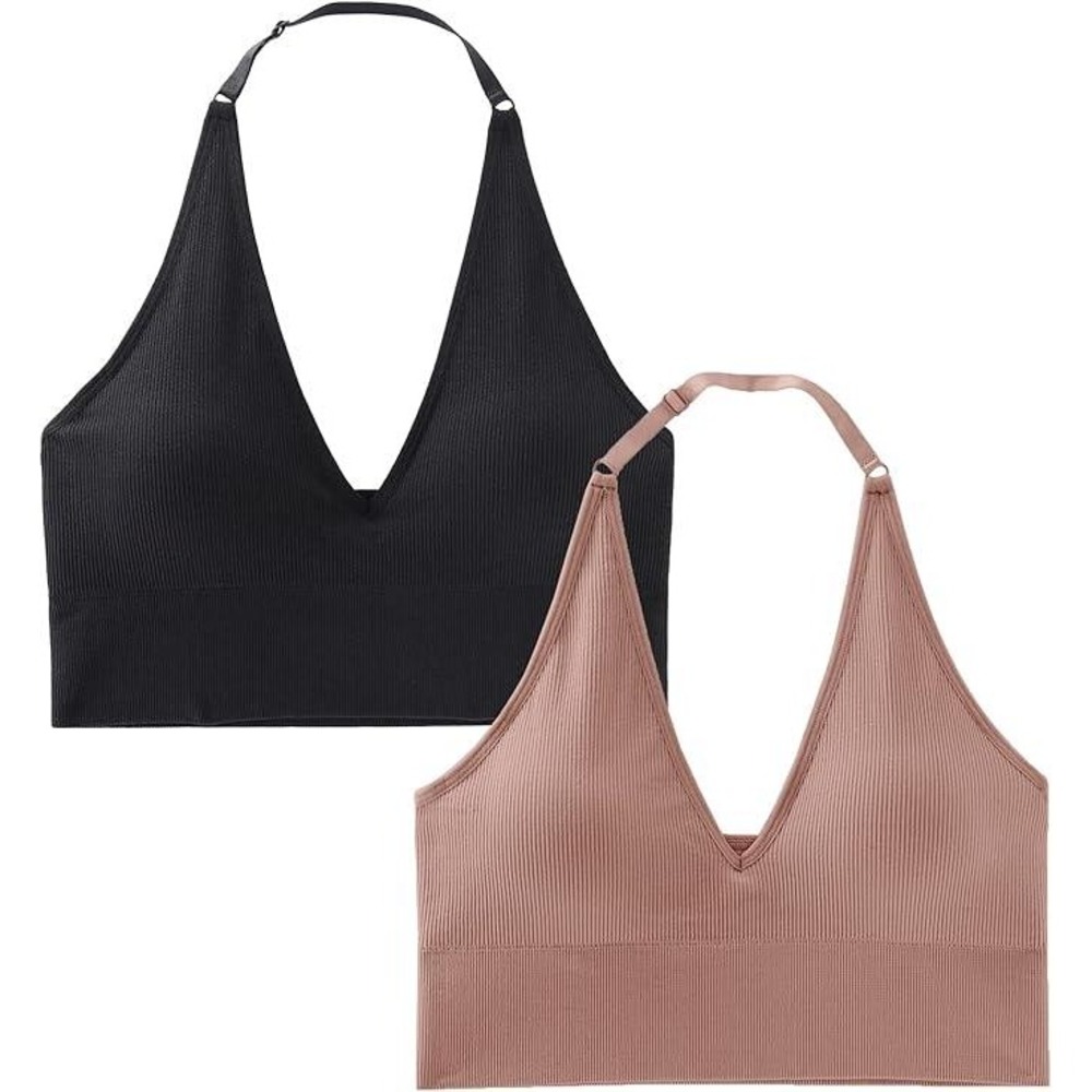 MSRP $32 INIBUD 2 Pack Women's L Halter Bra Longline Sports Bra Wireless Seam